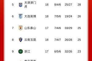  中超积分榜：申花6分领跑，海港国安同分分列第2、3，蓉城仍第4